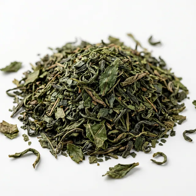 Dried green tea leaves